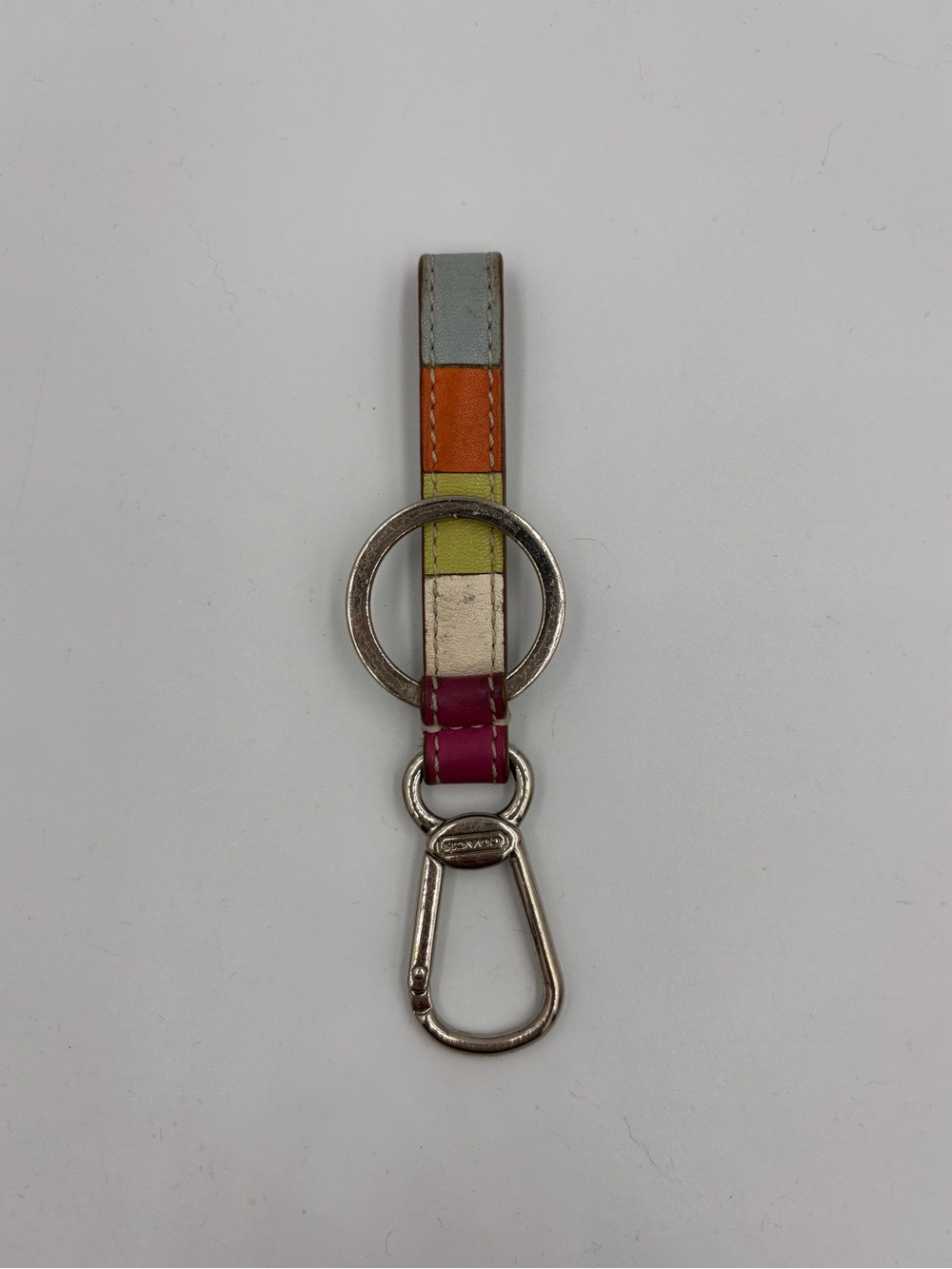 Y2K Coach Multicolor Stripe Leather Key Fob